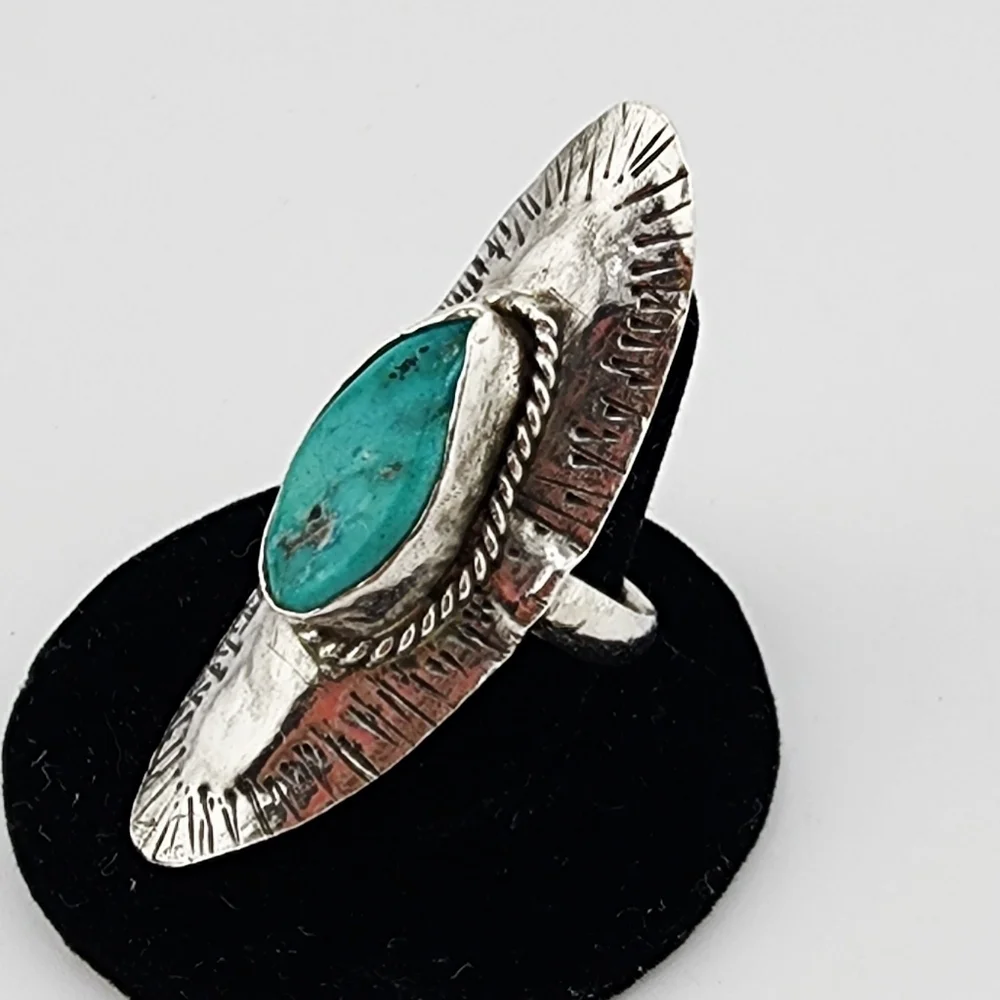 TURQUOISE SADDLE STTLE RING HANDMADE IN STERLING SILVER SIZE 11.75